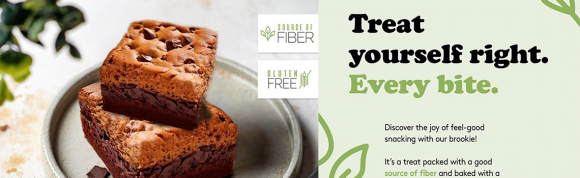 Chocolate brookie stacked on a plate, highlighting gluten-free baking and a good source of fiber for healthier indulgence.