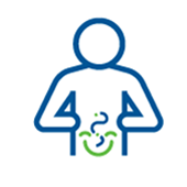 Illustrated icon of a person with a smiling digestive system, representing GLP-1 response, gut health and metabolic wellbeing.