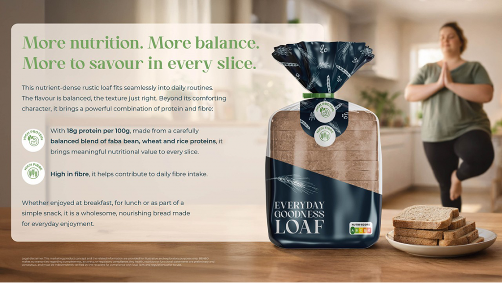 Nutrient-dense bread made with faba bean, wheat and rice proteins, offering protein and fiber in every slice.