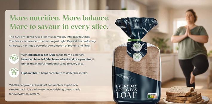 Bread enriched with plant-based proteins and fiber, providing a balanced nutrition solution for everyday wellbeing.