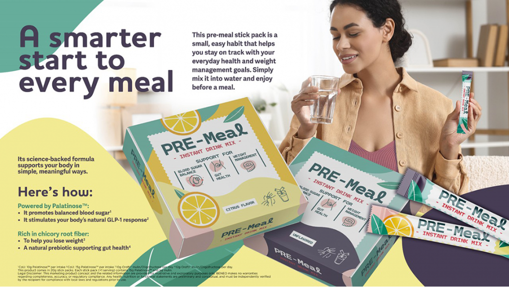Woman holding a pre-meal drink mix and a glass of water as part of a daily wellness routine.